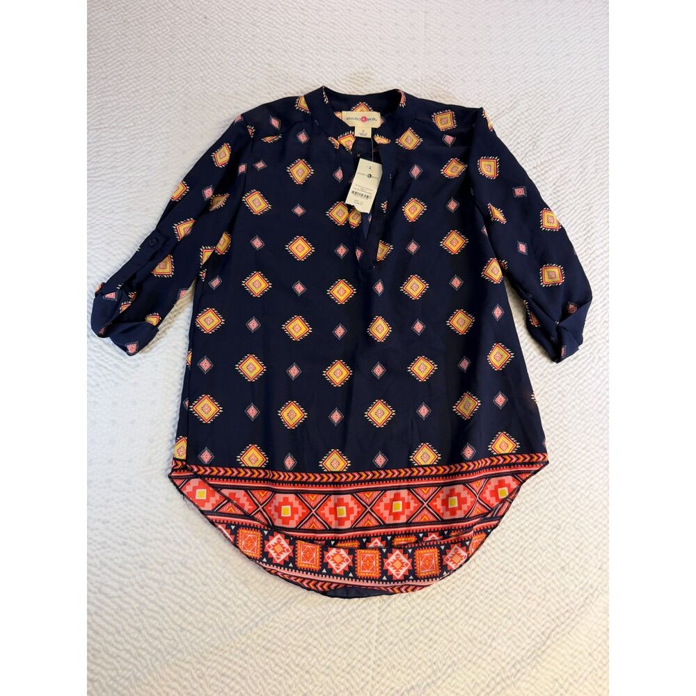 Wishful Park 3/4 Roll Tab Sleeve Tunic/Blouse